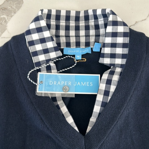 DRAPER JAMES Wool and Cotton Combo Sweaterdress in Navy Blue White Checkered - Picture 8 of 10